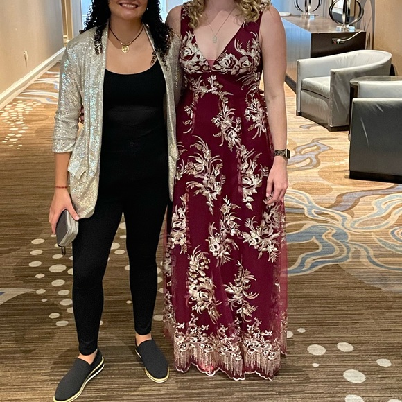 Azazie AZ Occasions Romantic Adventure Cabernet Embroidery Tulle Maxi Dress - Picture 2 of 4